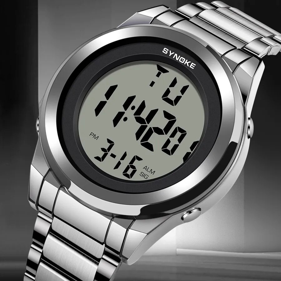 Luxury Watch Exhibition - SYNOKE-Montre-bracelet numérique LED en acier inoxydable