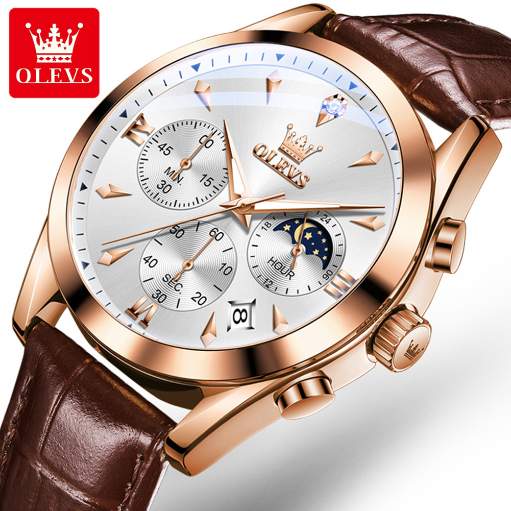Luxury Watch Exhibition - OLEVS-Montre à Quartz en Cuir pour